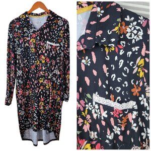 Cuddl Duds Nightgown Sleep Shirt Size Large Henley Pullover Floral Midi Stretch